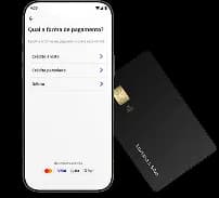 Cartão e celular exibindo a tela de seleção da forma de pagamento do Asaas Tap: crédito à vista, crédito parcelado ou débito.